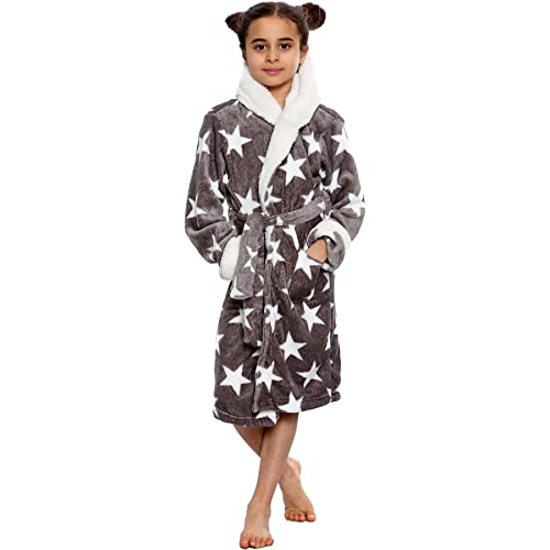 A2Z 4 Kids Vlies Luxus Sherpa Vermummt Dressing Kleid Stern Drucken Grau - Bathrobe 129 Stars Print Grey._11-12 von A2Z 4 Kids