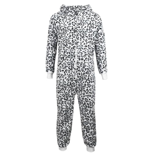 A2Z 4 Kinder Mädchen Jungen Leopard Schnee Kostüm Jumpsuits Weich Plüsch Vlies Playsuit - E.Soft Leopard Snow 3-4 von A2Z 4 Kids