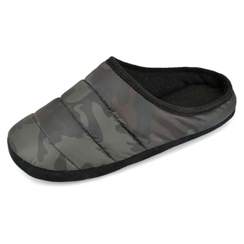 A2Z 4 Kinder Mädchen Jungen Pantoletten Tarnung Hausschuhe gesteppt Puffa Slip auf Pantoffeln Fleece Warm Futter Gepolstert Innen Schuhe Anti Rutsch Haus Lounge Hausschuhe, grün / camouflage, 32/33 EU von A2Z 4 Kids