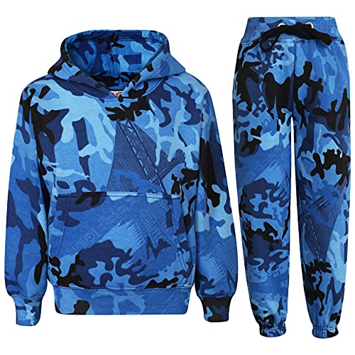 A2Z 4 Kids Mädchen Jungen Unisex Trainingsanzug Uni Mit Kapuze Sweatshirt - T.S Plain 105 Camo Blue 7-8 von A2Z 4 Kids