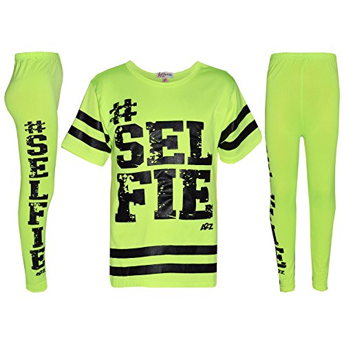 A2Z 4 Kinder Mädchen Top Kinder Designer's #Selfie T-Shirt Top & Legging Satz - Neon Green - 11-12 Jahre von A2Z 4 Kids