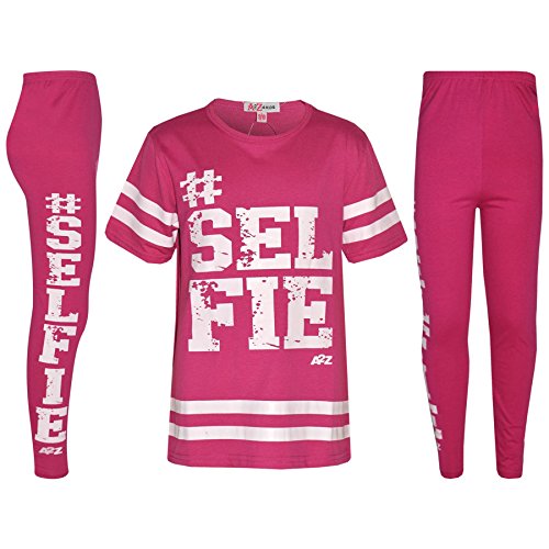 A2Z 4 Kinder Mädchen Top Kinder Designer's #Selfie T-Shirt Top & Legging Satz - Pink - 11-12 Jahre von A2Z 4 Kids