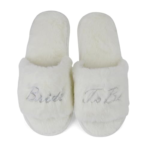 A2Z Damen Flauschige Hausschuhe Kunstpelz Offene Zehen - SLPR LDS AZ31920 White 7/8 UK von A2Z 4 Kids