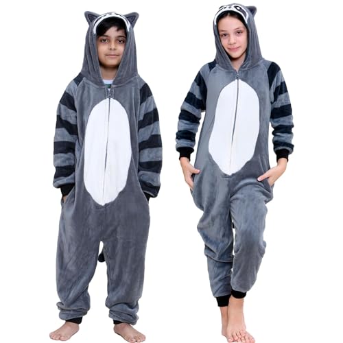 A2Z 4 Kinder Mädchen Jungen Waschbär Kostüm Jumpsuits Weich Plüsch Vlies Playsuit - E.Soft Raccoon._9-10 von A2Z 4 Kids