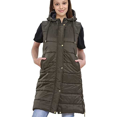 A2Z Kids Mädchen Runter Weste Mode Übergroß Mit Kapuze Gesteppt - Gilet 800 Olive 11-12 von A2Z 4 Kids