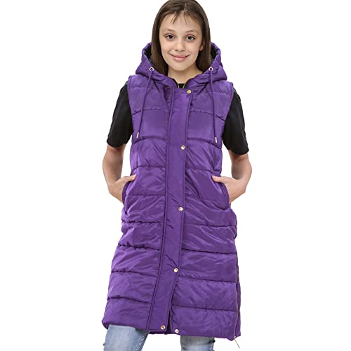 A2Z Kids Mädchen Runter Weste Mode Übergroß Mit Kapuze Gesteppt - Gilet 800 Purple 9-10 von A2Z 4 Kids