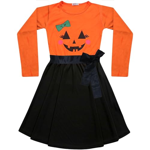 A2Z Kinder Mädchen Skater Kleid Lang Ärmel Orange Getäfelt Kürbis - Skater Dress 658 Orange._5-6 von A2Z 4 Kids