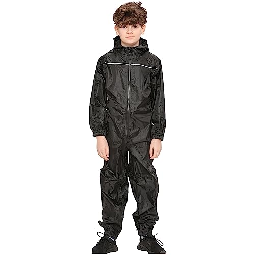 A2Z Mädchen Jungen Regenmantel Kinder Pfützenanzüge Wasserdicht Kapuzen - Rainsuit 641 Black 7-8 von A2Z 4 Kids