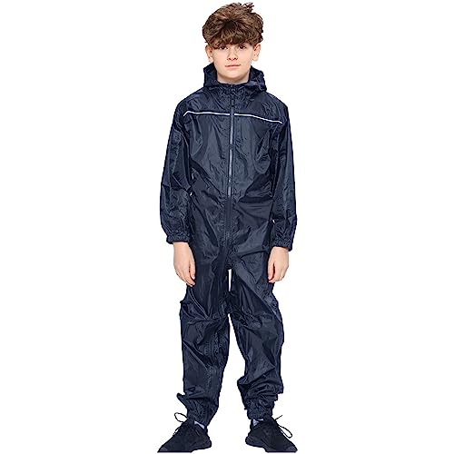 A2Z Mädchen Jungen Regenmantel Kinder Pfützenanzüge Wasserdicht Kapuzen - Rainsuit 641 Navy 7-8 von A2Z 4 Kids