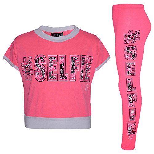 a2z4kids Mädchen Top Kinder Designer #Selfie Aufdruck Crop Top & Mode Graffiti Legging Satz Neu Alter 7 8 9 10 11 12 13 Jahre von a2z4kids