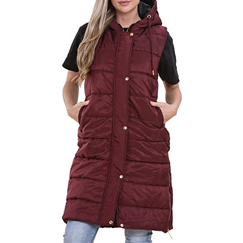 A2Z Damen Erwachsene Ärmellos Gilet Übergroß Kapuzen Marine - Gilet 800 Wine L von A2Z