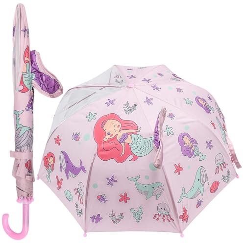 A2Z 4 Kids Mädchen Stock-Regenschirm – wasserdicht, winddicht, 8 Rippen, mit Meerjungfrauen-Tiermotiv, transparenter Schirm, leichter Griff, klassischer J-Haken-Griff, 71 cm großes Schirmdach von A2Z