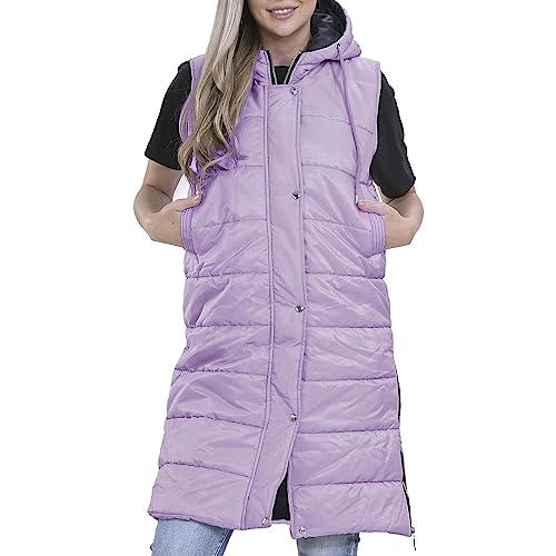 A2Z Dam Ärmlös Väst Överdimensionerad Huva Quiltad Vadderad - Gilet 802 Lilac M von A2Z
