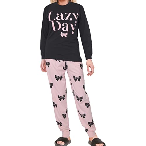 A2Z Damen 2 Stück Schlafanzug Satz Loungewear Weich Baumwolle PJS Lazy Day Gedruckt - PJS 209 Lazy Black._Adult 3XL von A2Z