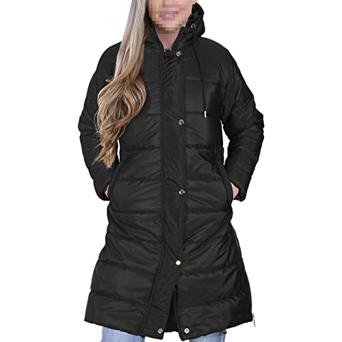 A2Z Damen-Jacke mit langen Ärmeln, schwarz, übergroße Kapuze, gesteppt, gepolstert, lange Linie, Weste, Jacke, langer Mantel, urbaner Winterbekleidung, Schwarz , XL von A2Z