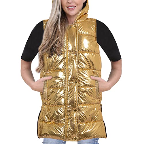 A2Z Damen Erwachsene Ärmellos Gilet Übergroß Kapuzen Marine - Gilet 800 Golden Foil XXL von A2Z