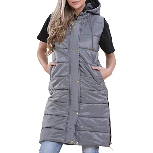 A2Z Damen Erwachsene Ärmellos Gilet Übergroß Kapuzen Marine - Gilet 800 Steel Grey M von A2Z