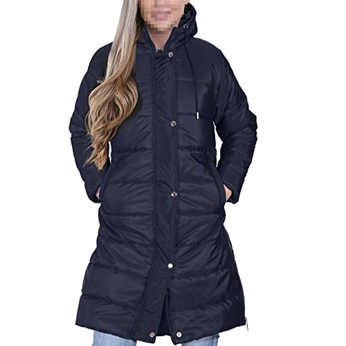 A2Z Damen Erwachsene Mädchen Lange Ärmel Jacke Navy Oversized Kapuze Gesteppt Gepolstert Lange Linie Weste Jacke Langer Mantel Urban Winter Wear, navy, 46 von A2Z