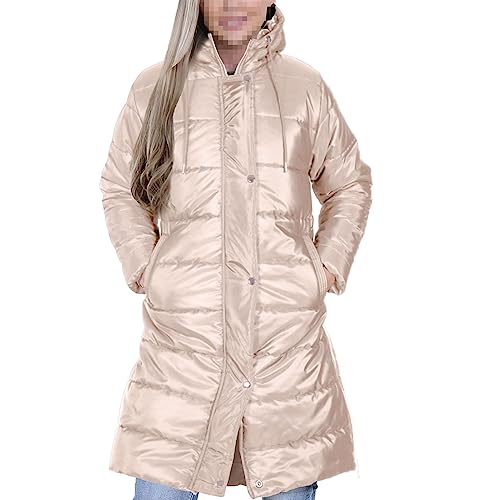 A2Z Damen Erwachsene Mädchen Lange Ärmel Jacke Stone Oversized Kapuze Gesteppt Gepolstert Lange Linie Weste Jacke Langer Mantel Urban Winter Wear, stone, 4XL von A2Z