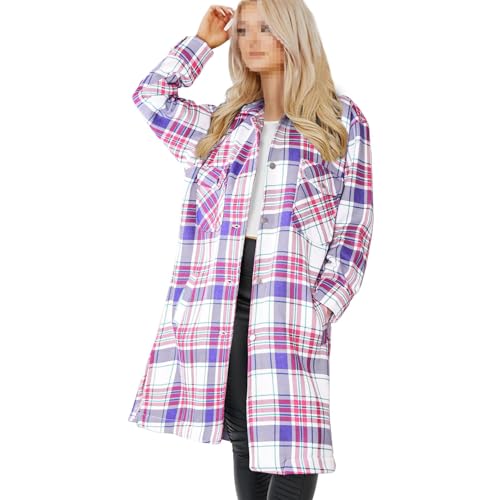 A2Z Damen Lange Linie Shacket - Jacket 854 Purple Check M von A2Z