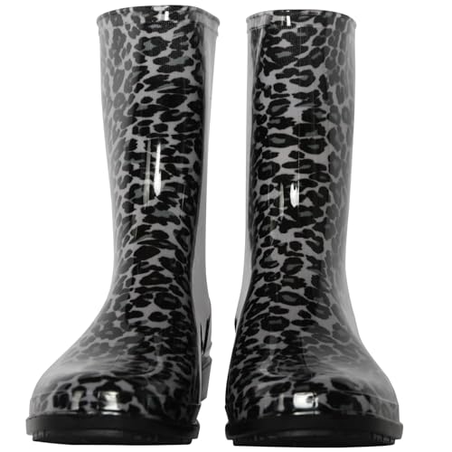 A2Z Damen Wasserdichte Gummistiefel Für Damen Mit Gedrucktem Design Halbhohe - Wellies LDS 1409 Snow Leopard 8 UK von A2Z