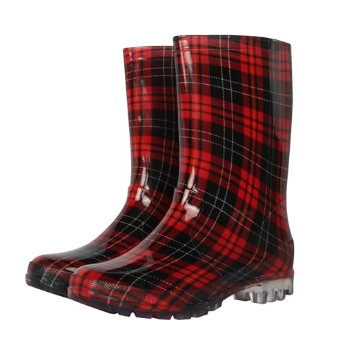 A2Z Damen Wasserdichte Gummistiefel Für Damen Mit Gedrucktem Design Halbhohe - Wellies LDS 1409 Tartan 5 UK von A2Z