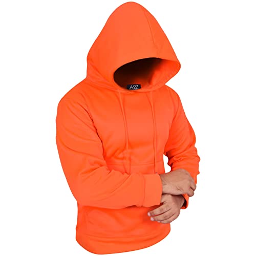 A2Z Herren Vlies Kapuzenpullover Zur Seite Fahren - Plain Sweatshirt Neon Orange 3XL von A2Z