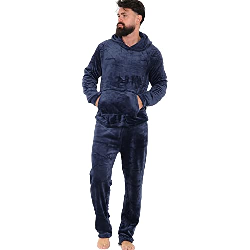 A2Z Herren Pyjama Weich Warm Vlies Twosie Erwachsene Mit Kapuze - PJS 217 Navy XL von A2Z