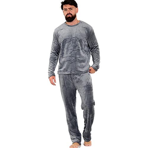A2Z Herren Pyjama Weich Warm Vlies Twosie Erwachsene Rundhalsausschnitt - PJS 218 Charcoal M von A2Z