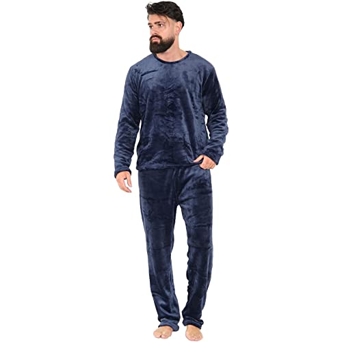 A2Z Herren Pyjama Weich Warm Vlies Twosie Erwachsene Rundhalsausschnitt - PJS 218 Navy XL von A2Z
