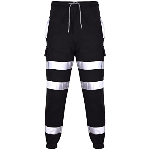 A2Z Herren Vlies Jogging Unterteile Jogger 2 Töne Ausüben - Hi Vis Trouser Black 3XL von A2Z