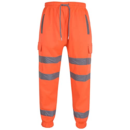 A2Z Herren Vlies Jogging Unterteile Jogger 2 Töne Ausüben - Hi Vis Trouser Neon Orange 4XL von A2Z