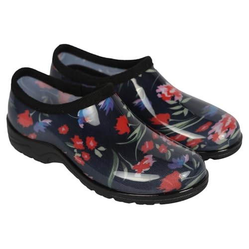 A2Z Damen Wasserdichte PVC Gartenschuhe mit Blumen Zum Hineinschlüpfen Outdoor-Regen-Schuhe - Wellies LDS 1408 Floral 4 UK von A2Z