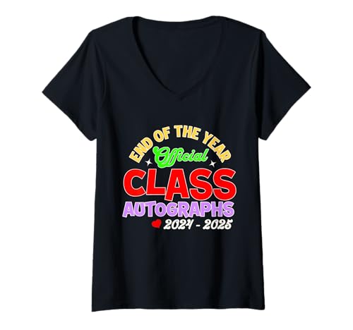 Damen Last-Day Autogramm Ende des Jahres Abschluss Ruhestand Lehrer T-Shirt mit V-Ausschnitt von A3-Creations Class Dismissed Schools Summer Vacay