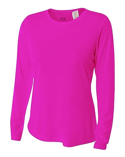A4 Damen Langarm Cooling Performance Crew Shirt Fuchsia von A4