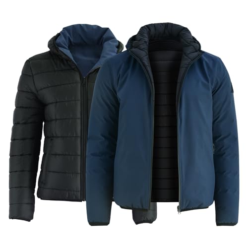 Ambick Bravo wendbare, gesteppte, gepolsterte, isolierte, leichte, verstaubare Daunenjacke für Herren. Warme Wander-Windjacke (DE/NL/SE/PL, Alphanumerisch, XL, Regular, Regular, Navy blau) von AAA Ambick