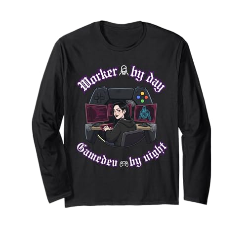 Arbeiter bei Tag Gamedev bei Nacht - Gothic Dark Girl Langarmshirt Arbeiter bei Tag Gamedev bei Nacht - Gothic Dark Girl Langarmshirt von AAA Style Indie Game developer