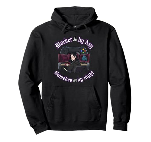 Arbeiter bei Tag Gamedev bei Nacht - Gothic Dark Girl Pullover Hoodie von AAA Style Indie Game developer