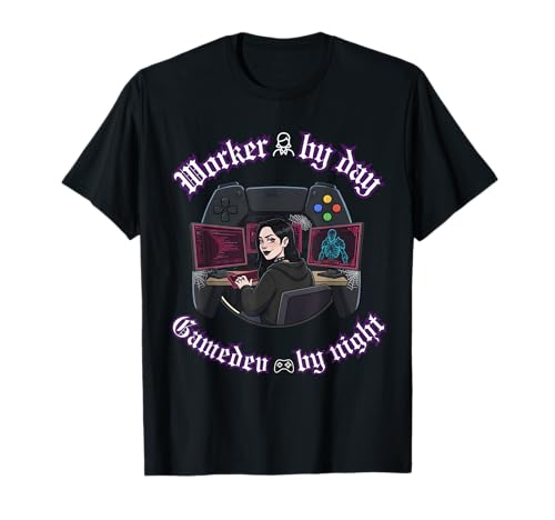 Arbeiter bei Tag Gamedev bei Nacht - Gothic Dark Girl T-Shirt von AAA Style Indie Game developer