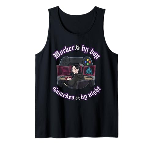 Arbeiter bei Tag Gamedev bei Nacht - Gothic Dark Girl Tank Top von AAA Style Indie Game developer