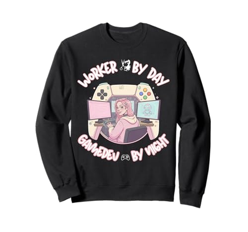 Arbeiter bei Tag Gamedev bei Nacht - Süßes Pinky Girl Sweatshirt von AAA Style Indie Game developer