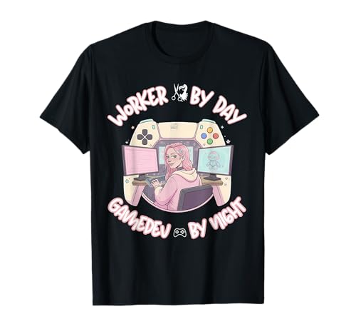 Arbeiter bei Tag Gamedev bei Nacht - Süßes Pinky Girl T-Shirt von AAA Style Indie Game developer