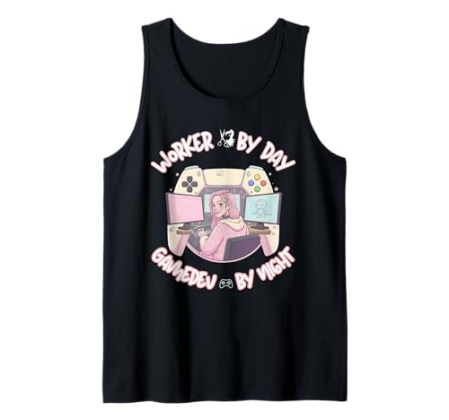 Arbeiter bei Tag Gamedev bei Nacht - Süßes Pinky Girl Tank Top von AAA Style Indie Game developer