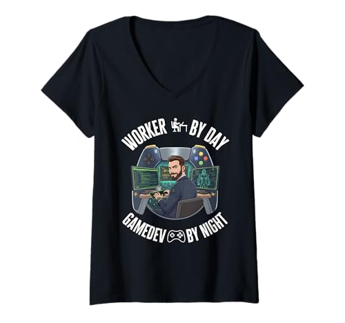 Damen Arbeiter bei Tag Gamedev bei Nacht Crypto Bro Investor T-Shirt mit V-Ausschnitt Damen Arbeiter bei Tag Gamedev bei Nacht Crypto Bro Investor T-Shirt mit V-Ausschnitt von AAA Style Indie Game developer