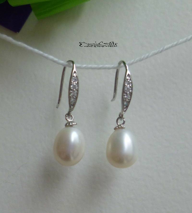 Neue Handgemachte 9-10 Mm & 10-11 Süßwasserperle in Eingelegten Cz Sterling Silber Tropfen Ohrringe | 2Optionen von AAAAhandmade
