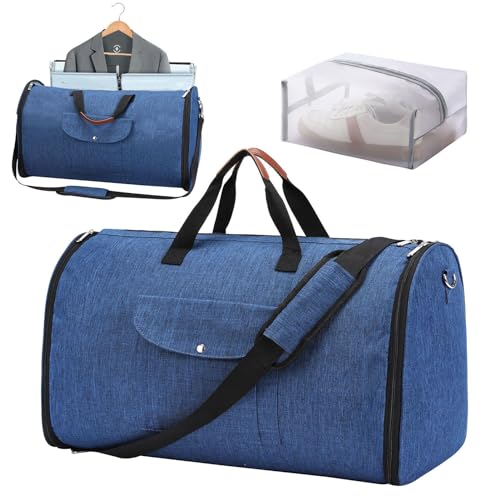 AAADRESSES HandgepäCk Kleidersack,HäNgende Koffer Reisetaschen,GroßE Reisetasche,Atmungsaktive Anzug Tragetasche,Flugtasche,Wochenendtasche,Mit Schuhbeutel,FüR MäNner Und Frauen,Marine,57 * 26 * 32cm von AAADRESSES