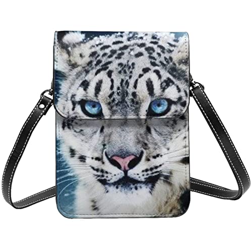 AABSTBFM Ananas-Crossbody-Handytasche für Damen und Mädchen, Geldbörse, Handtaschen, PU-Leder, Handytasche, Blauäugiger Schneeleopard, Einheitsgröße von AABSTBFM