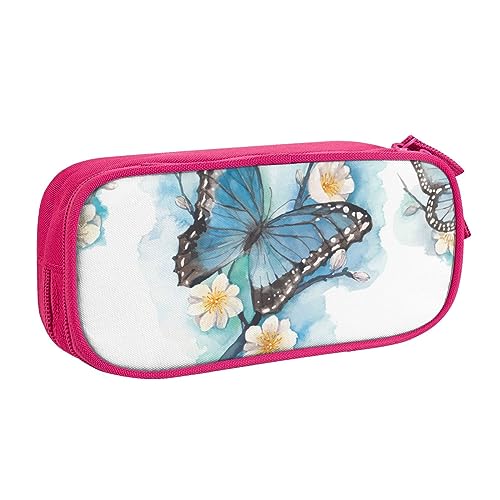 AABSTBFM Blauer Schmetterling auf Blüte Blume Federmäppchen Stiftetui Tasche mit Reißverschluss, Schwarz Große Kapazität Bleistift Box für Schule, Büro und Reisen, rose, Einheitsgröße, Schulranzen von AABSTBFM