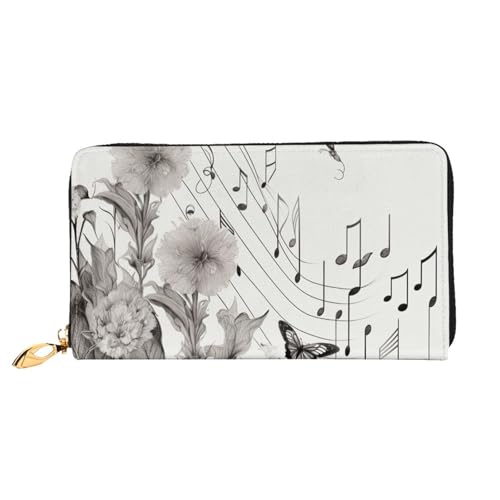 AABSTBFM Botanical Flying Music Notes Printed Leather Wallet for Women Men Zipper Purse Clutch Bag Long Wallet Card Holder, Schwarz , Einheitsgröße, Modern von AABSTBFM