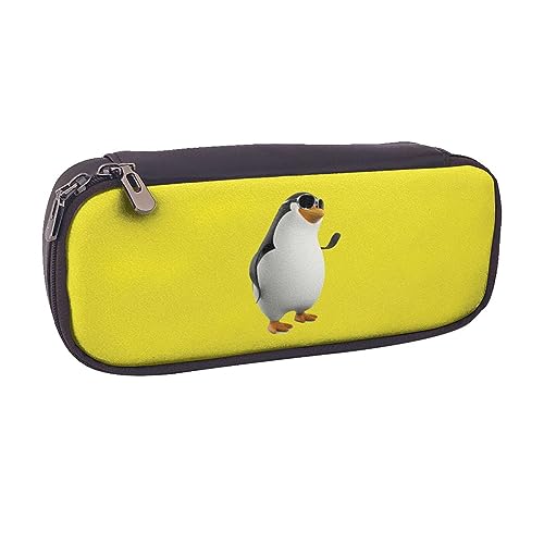 AABSTBFM Cartoon Eichhörnchen bedrucktes Federmäppchen aus Leder – Mehrzweck-Stifttasche und Make-up-Tasche für Schule, Büro und Reisen, Pinguin mit Brille, Einheitsgröße, Schulranzen von AABSTBFM